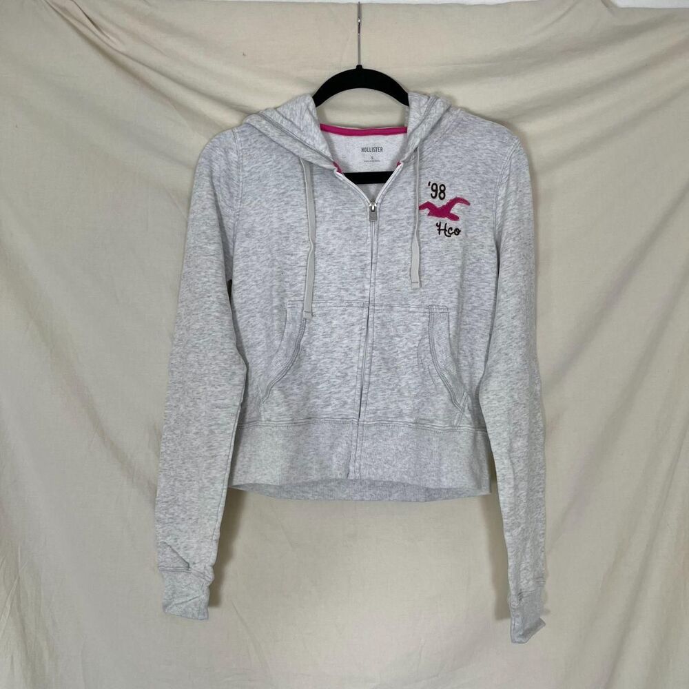 NWT Hollister Logo Zip Up Hoodie Sweatshirt Jacket with Pink Accents Size S